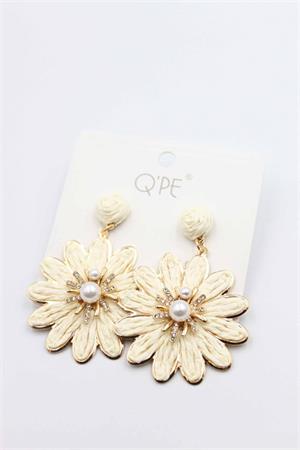 Hasır Çiçek Küpe - Krem