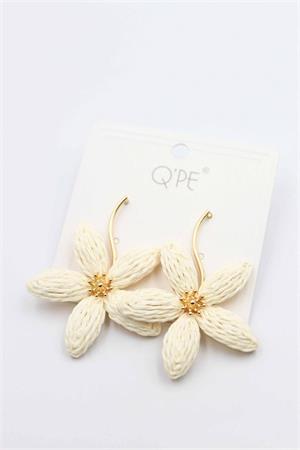 Hasır Çiçek Küpe - Krem