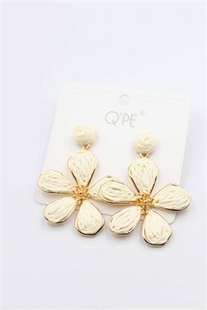 Hasır Çiçek Küpe - Krem