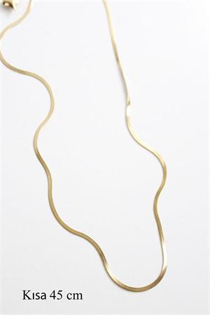 İnce İtalyan Zincir Çelik Kolye (45cm) - Altın