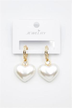 İnci Kalp Küpe - Altın