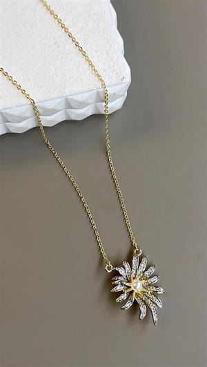İncili Papatya Kolye - Altın