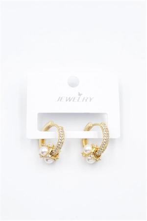 İncili Taşlı Halka Küpe - Altın