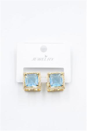 Kare Taşlı Küpe - Turkuaz