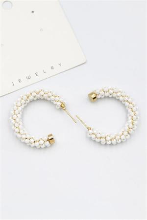 Kristal Boncuk Halka Küpe - Beyaz