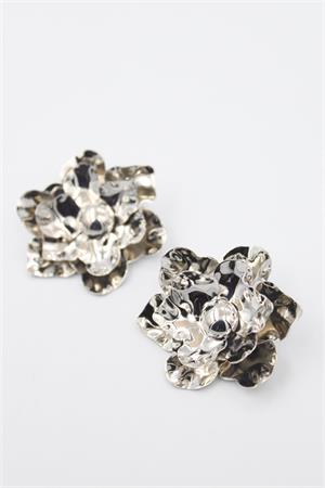 Metal Çiçek Küpe - Gümüş