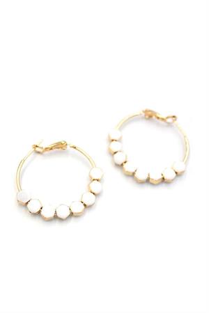 Mineli Halka Küpe - Beyaz