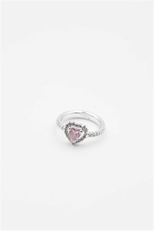 Pembe Taşlı Kalp Yüzük - Gümüş