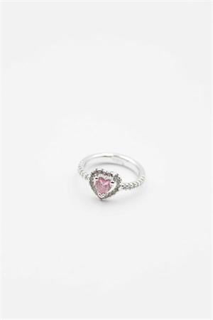 Pembe Taşlı Kalp Yüzük - Gümüş
