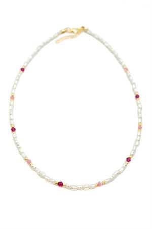 Renkli Boncuklu İnci Kolye - Fuşya