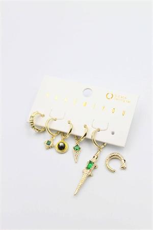 Renkli Taşlı Set Küpe - Altın