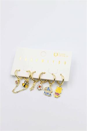 Renkli Taşlı Set Küpe - Altın