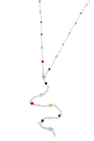 Renkli Taşlı Y Kolye - Gümüş