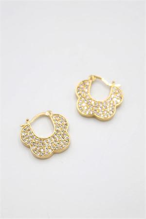 Taşlı Çiçek Küpe - Altın