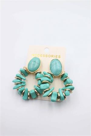 Taşlı Halkalı Küpe - Turkuaz