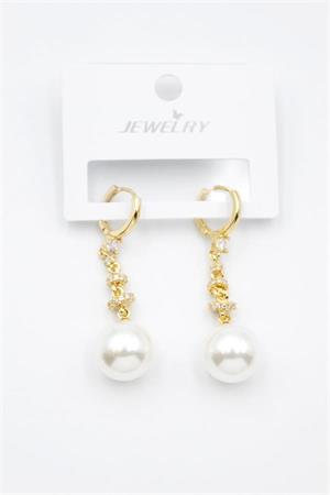 Taşlı İnci Küpe - Altın