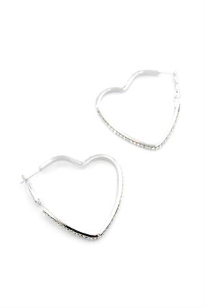 Taşlı Kalp Halka Küpe - Gümüş