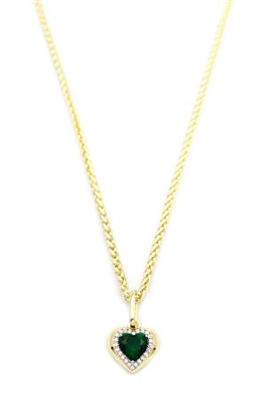 Taşlı Kalp Kolye - Yeşil