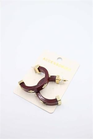 Taşlı Küpe - Bordo