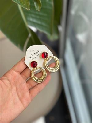 Taşlı Küpe - Bordo