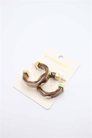 Taşlı Küpe - Kahverengi