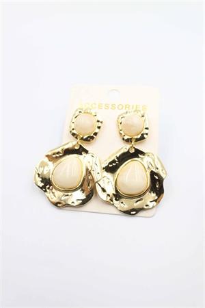 Taşlı Küpe - Krem