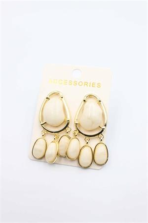 Taşlı Küpe - Krem