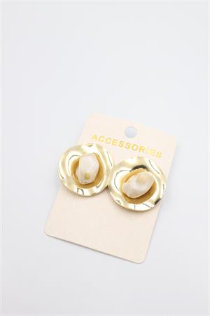 Taşlı Metal Küpe - Krem