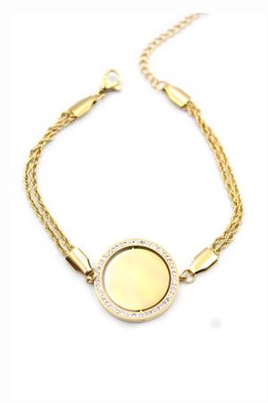 Taşlı Plaka Bileklik - Altın