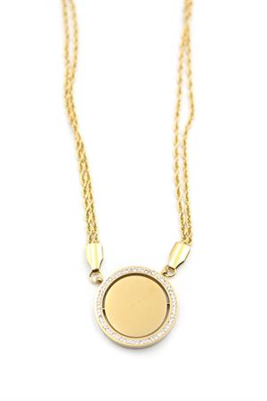 Taşlı Plaka Kolye - Altın