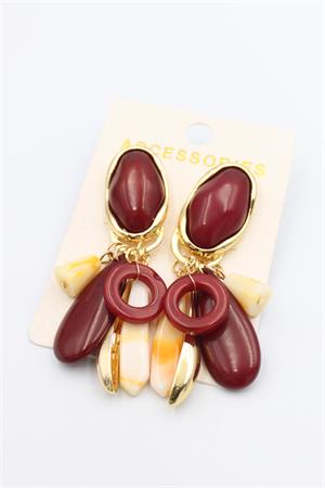 Taşlı Sallantılı Küpe - Bordo