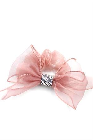 Taşlı Tül Lastik Toka - Koyu Pembe