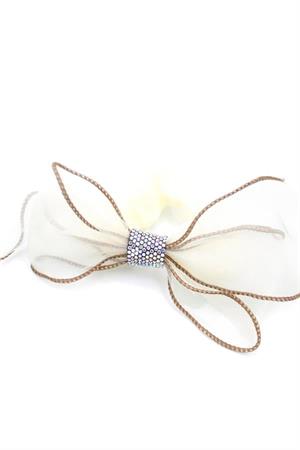 Taşlı Tül Lastik Toka - Krem