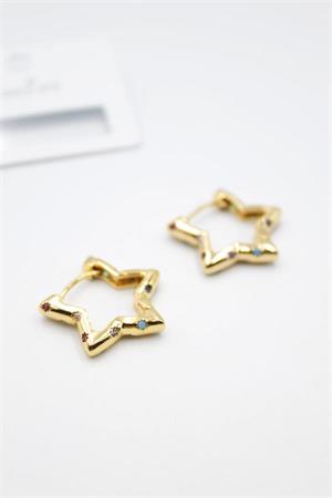 Taşlı Yıldız Küpe - Altın