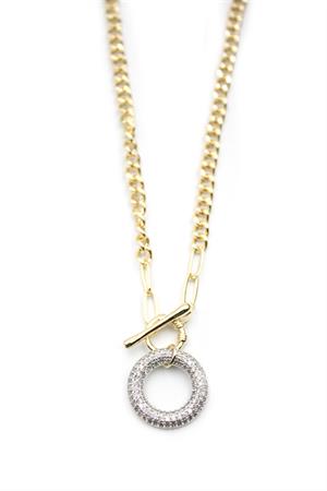 Taşlı Zincir Kolye - Altın