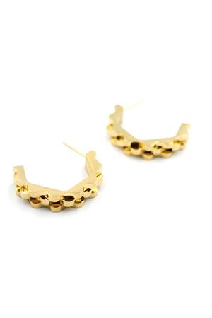 Tırtıklı Beşgen Çelik Küpe - Altın