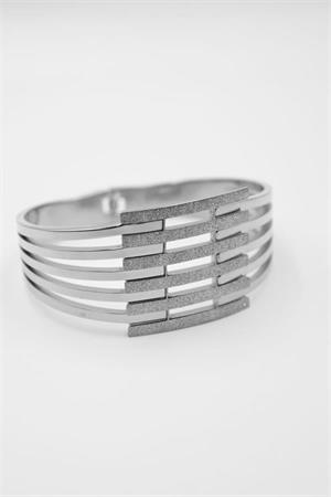 Yaldızlı Kalın Kaburga Bilezik - Gümüş