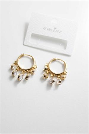 Yuvarlak Taşlı Shakira Küpe - Altın