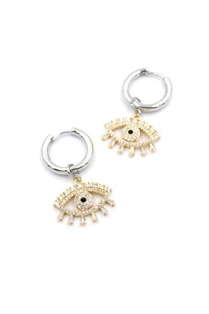 Zirkon Taşlı Göz Halka Küpe - Altın