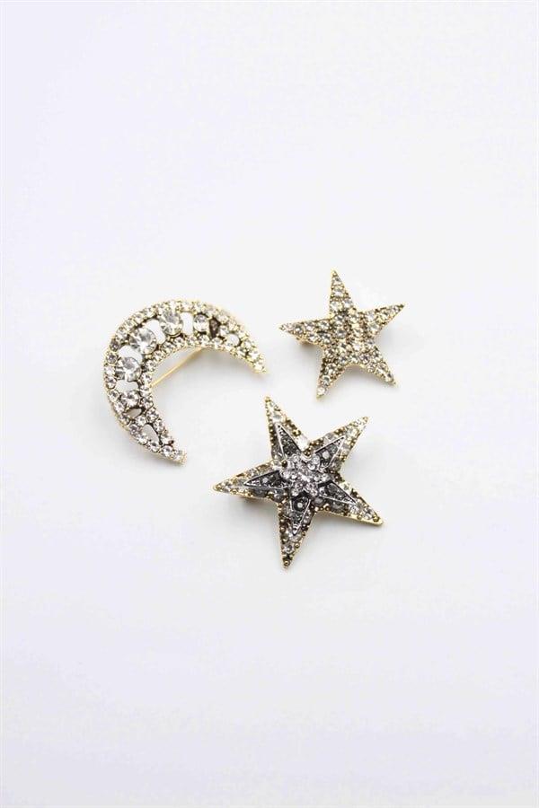 3'lü Ay Yıldız Broş - Altın