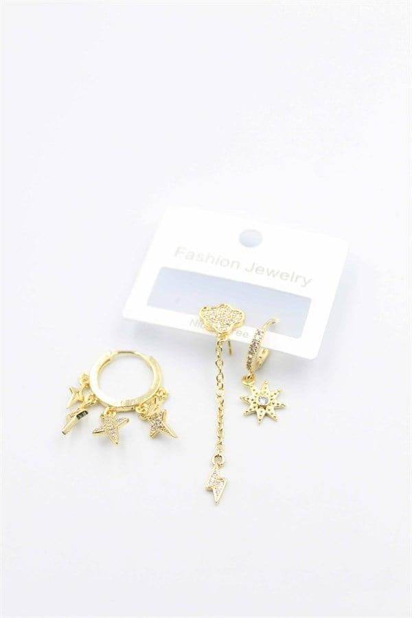 3'lü Bulut Küpe - Altın