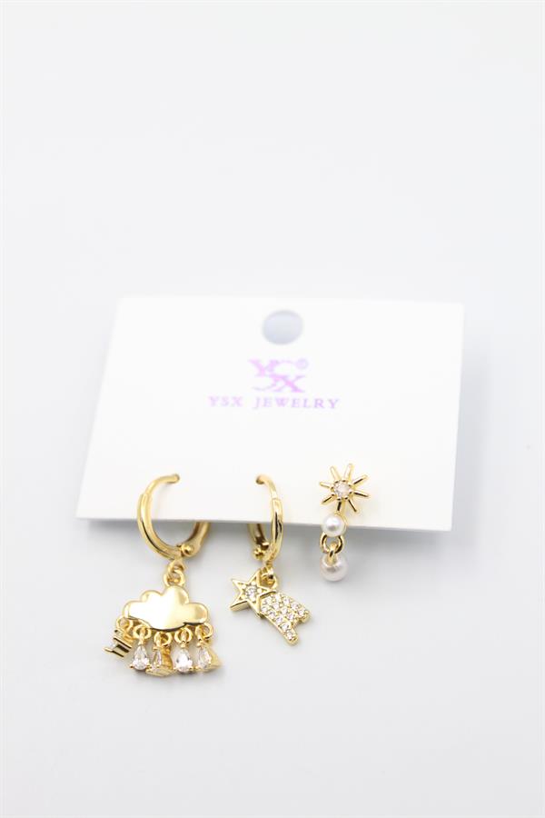 3'lü Bulut Küpe - Altın