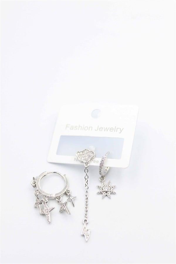 3'lü Bulut Küpe - Gümüş