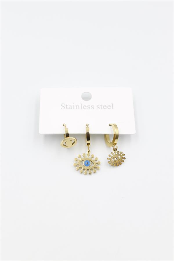 3'lü Göz Küpe - Altın