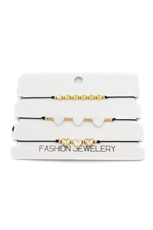 3'Lü Kalp İp Bileklik - Altın