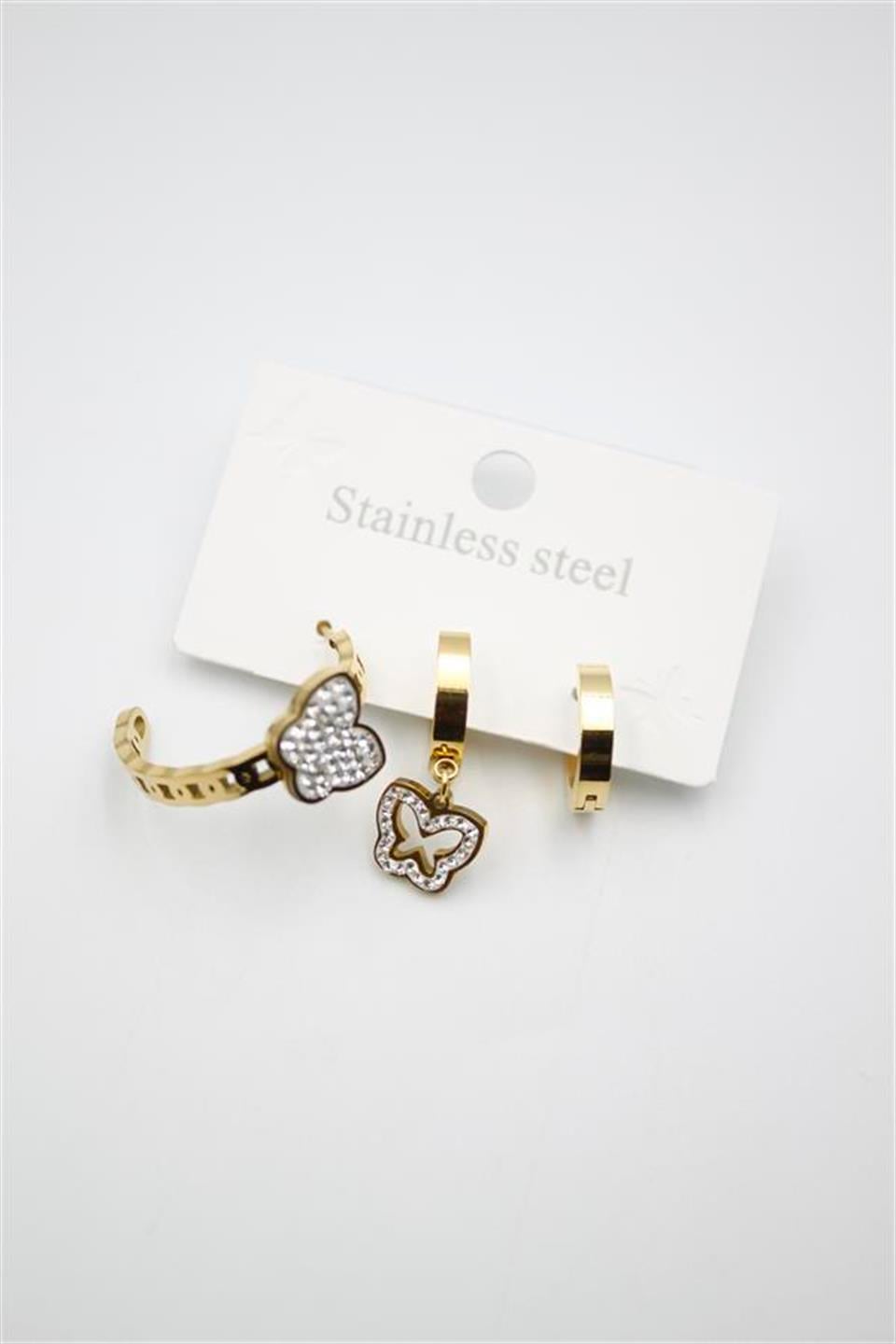 3'lü Kelebek Küpe - Altın