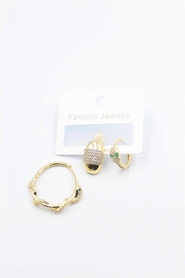 3'lü Yılan Küpe - Altın