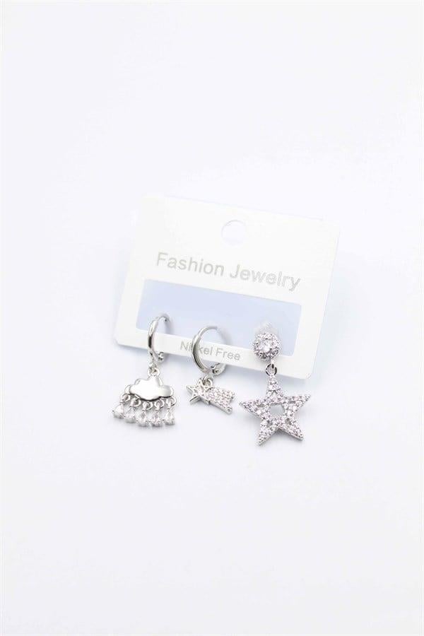 3'lü Yıldız Küpe - Gümüş