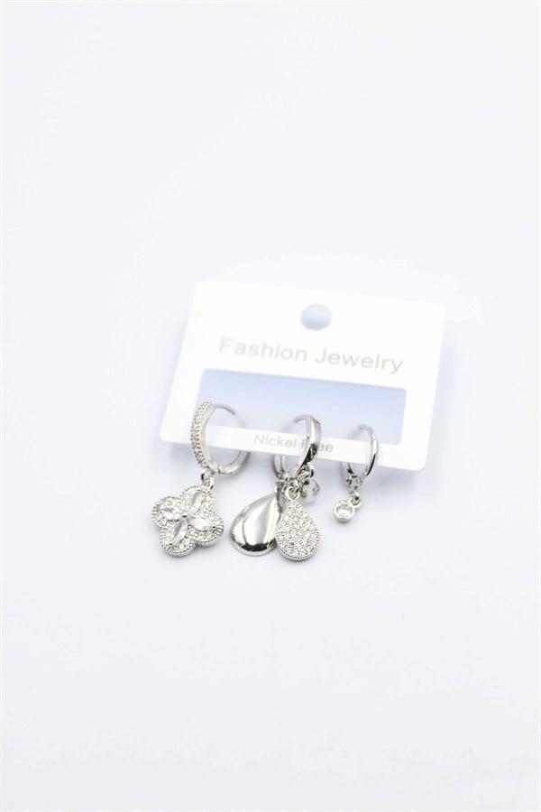 3'lü Yonca Küpe - Gümüş