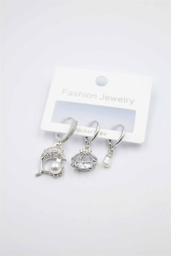 3'lü Yunus Balığı Küpe - Gümüş